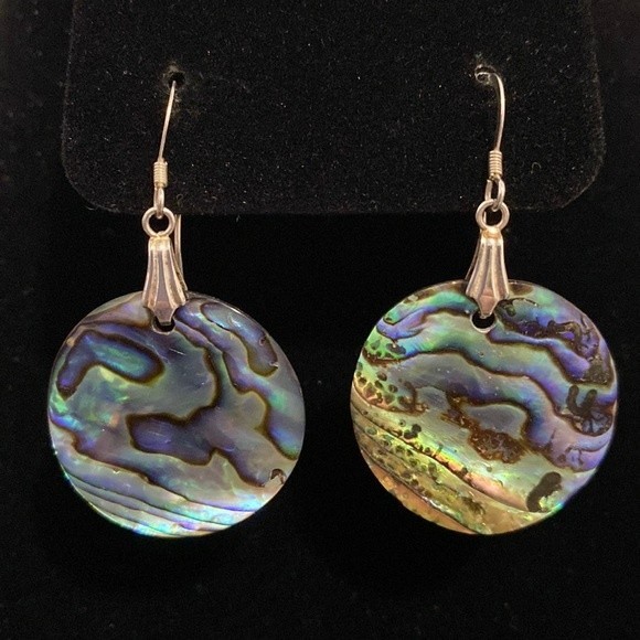 Sterling Silver Abalone Shell Dangle Earrings - Picture 1 of 5